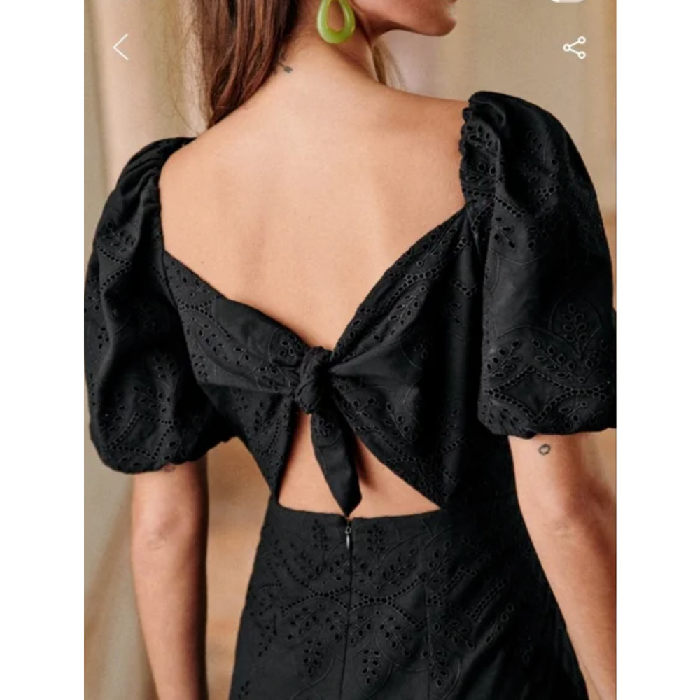 Sezane 2 Eyelet Mini Allya Dress $250 Puff Sleeves Cotton Scoop Neck Black 34 - Picture 3 of 16